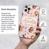 Cute Safari Animals Lion Meerkat Printed Design Custom Name Protective Phone Case Mobile Cover Durable Everyday Smartphone Shock Resistant