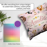 Custom Name Cute Safari Animals Lion Meerkat Toucan and with Sun Square Filled Cushion Throw Pillow Sofa Bed Home Decor Zip Washable UK Made