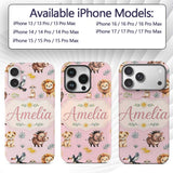 Cute Safari Animals Lion Meerkat Printed Design Custom Name Protective Phone Case Mobile Cover Durable Everyday Smartphone Shock Resistant
