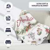 Christmas Icons Pattern Snowflakes Gifts Baubles Seamless Design  Personalised Custom Name Super Soft Fleece Blanket Bed Sofa Throw