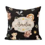 Custom Name Cute Safari Animals Lion Meerkat Toucan and with Sun Square Filled Cushion Throw Pillow Sofa Bed Home Decor Zip Washable UK Made