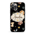 Cute Safari Animals Lion Meerkat Printed Design Custom Name Protective Phone Case Mobile Cover Durable Everyday Smartphone Shock Resistant