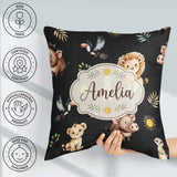 Custom Name Cute Safari Animals Lion Meerkat Toucan and with Sun Square Filled Cushion Throw Pillow Sofa Bed Home Decor Zip Washable UK Made