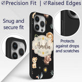 Cute Safari Animals Lion Meerkat Printed Design Custom Name Protective Phone Case Mobile Cover Durable Everyday Smartphone Shock Resistant