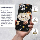 Cute Safari Animals Lion Meerkat Printed Design Custom Name Protective Phone Case Mobile Cover Durable Everyday Smartphone Shock Resistant