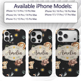 Cute Safari Animals Lion Meerkat Printed Design Custom Name Protective Phone Case Mobile Cover Durable Everyday Smartphone Shock Resistant
