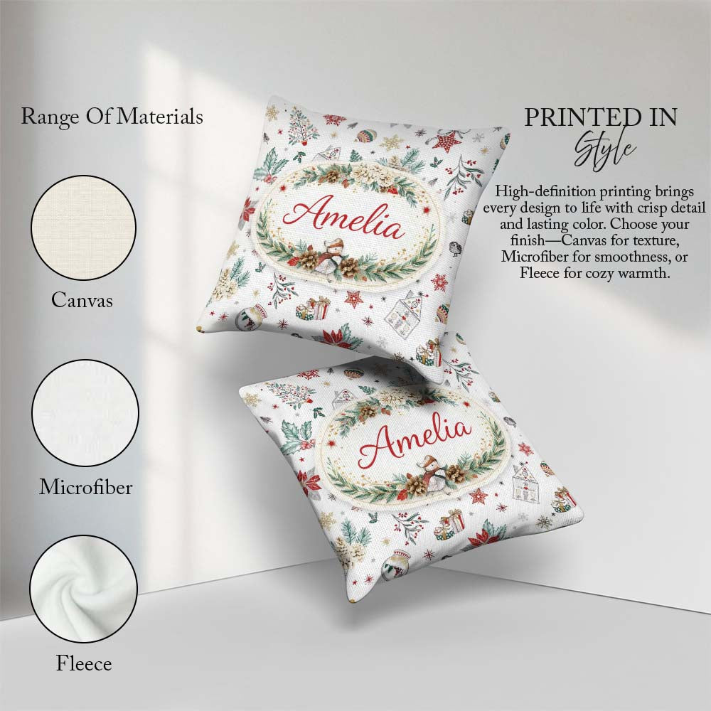 Custom Name Christmas Pattern Snowflakes Baubles Seamless Design Square Filled Cushion Throw Pillow Sofa Bed Home Decor Zip Washable UK Made
