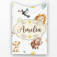 Cute Safari Animals Lion Meerkat Toucan and Warthog with Sun and  Personalised Custom Name Super Soft Fleece Blanket Bed Sofa Throw