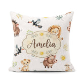 Custom Name Safari Animals Lion Meerkat and Warthog with Sun and Square Filled Cushion Throw Pillow Sofa Bed Home Decor Zip Washable UK Made