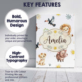 Personalised Name Cute Safari Animals Lion Custom  Unique Gift Idea Elegant Feature Canvas Wall Art Print Decor Picture Ready to Hang