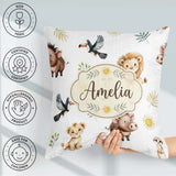 Custom Name Safari Animals Lion Meerkat and Warthog with Sun and Square Filled Cushion Throw Pillow Sofa Bed Home Decor Zip Washable UK Made