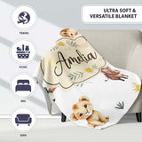 Cute Safari Animals Lion Meerkat Toucan and Warthog with Sun and  Personalised Custom Name Super Soft Fleece Blanket Bed Sofa Throw