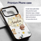 Cute Safari Animals Lion Meerkat Printed Design Custom Name Protective Phone Case Mobile Cover Durable Everyday Smartphone Shock Resistant