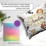 Custom Name Safari Animals Lion Meerkat and Warthog with Sun and Square Filled Cushion Throw Pillow Sofa Bed Home Decor Zip Washable UK Made