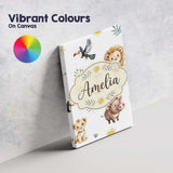 Personalised Name Cute Safari Animals Lion Custom  Unique Gift Idea Elegant Feature Canvas Wall Art Print Decor Picture Ready to Hang