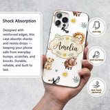 Cute Safari Animals Lion Meerkat Printed Design Custom Name Protective Phone Case Mobile Cover Durable Everyday Smartphone Shock Resistant