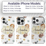 Cute Safari Animals Lion Meerkat Printed Design Custom Name Protective Phone Case Mobile Cover Durable Everyday Smartphone Shock Resistant