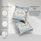 Custom Name Alpaca Llama Pattern with Floral Sprigs on Soft Blue Square Filled Cushion Throw Pillow Sofa Bed Home Decor Zip Washable UK Made