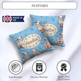 Custom Name Cute Alpaca Llama Pattern with Floral Sprigs on Blue Square Filled Cushion Throw Pillow Sofa Bed Home Decor Zip Washable UK Made