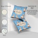 Custom Name Cute Alpaca Llama Pattern with Floral Sprigs on Blue Square Filled Cushion Throw Pillow Sofa Bed Home Decor Zip Washable UK Made