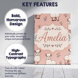 Personalised Name Cute Alpaca Llama Pattern Custom  Bespoke Interior Contemporary Canvas Wall Art Print Decor Picture Ready to Hang