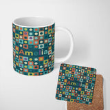 Personalized Custom Name Multicolor Dot Grid Bold Seamless Pattern Thoughtful Gift Idea 11oz Ceramic Coffee Tea Mug White Large Handle