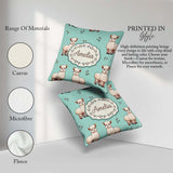 Custom Name Cute Alpaca Llama Pattern with Floral Sprigs on Teal Square Filled Cushion Throw Pillow Sofa Bed Home Decor Zip Washable UK Made