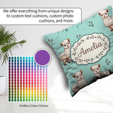 Custom Name Cute Alpaca Llama Pattern with Floral Sprigs on Teal Square Filled Cushion Throw Pillow Sofa Bed Home Decor Zip Washable UK Made