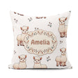 Custom Name Cute Alpaca Llama Pattern with Floral Sprigs on Grey Square Filled Cushion Throw Pillow Sofa Bed Home Decor Zip Washable UK Made