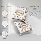 Custom Name Cute Alpaca Llama Pattern with Floral Sprigs on Grey Square Filled Cushion Throw Pillow Sofa Bed Home Decor Zip Washable UK Made