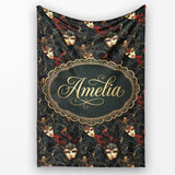 Art Nouveau Style Mask Pattern with Flowing Hair and Decorative  Personalised Custom Name Super Soft Fleece Blanket Bed Sofa Throw