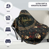 Art Nouveau Style Mask Pattern with Flowing Hair and Decorative  Personalised Custom Name Super Soft Fleece Blanket Bed Sofa Throw