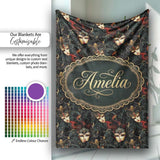 Art Nouveau Style Mask Pattern with Flowing Hair and Decorative  Personalised Custom Name Super Soft Fleece Blanket Bed Sofa Throw