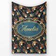 Stylised Fantasy Mask Pattern with Flowing Hair in Warm Orange and  Personalised Custom Name Super Soft Fleece Blanket Bed Sofa Throw