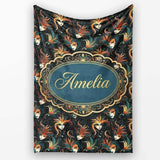 Stylised Fantasy Mask Pattern with Flowing Hair in Warm Orange and  Personalised Custom Name Super Soft Fleece Blanket Bed Sofa Throw