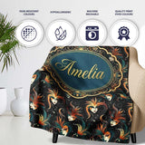 Stylised Fantasy Mask Pattern with Flowing Hair in Warm Orange and  Personalised Custom Name Super Soft Fleece Blanket Bed Sofa Throw