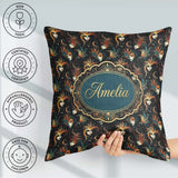 Custom Name Fantasy Mask Pattern with Flowing Hair in Orange and Square Filled Cushion Throw Pillow Sofa Bed Home Decor Zip Washable UK Made