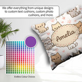 Custom Name Cute Kitten Hearts Cartoon Animal Pattern Decor Square Filled Cushion Throw Pillow Sofa Bed Home Decor Zip Washable UK Made