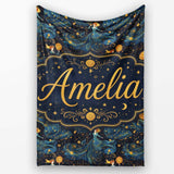 Celestial Goddess in Flowing Blue Dress with Stars and Golden Lovely  Personalised Custom Name Super Soft Fleece Blanket Bed Sofa Throw