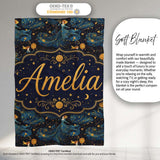 Celestial Goddess in Flowing Blue Dress with Stars and Golden Lovely  Personalised Custom Name Super Soft Fleece Blanket Bed Sofa Throw