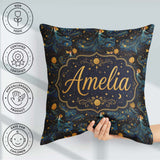 Custom Name Goddess in Flowing Blue Dress with Stars and Golden Square Filled Cushion Throw Pillow Sofa Bed Home Decor Zip Washable UK Made