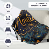 Celestial Goddess in Flowing Blue Dress with Stars and Golden Lovely  Personalised Custom Name Super Soft Fleece Blanket Bed Sofa Throw