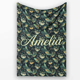 Elegant Teal and Gold Masquerade Masks with Feathers Dark Background  Personalised Custom Name Super Soft Fleece Blanket Bed Sofa Throw