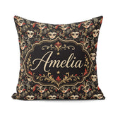 Custom Name Black Gold and Red Venetian Masks with Ornate Swirls Square Filled Cushion Throw Pillow Sofa Bed Home Decor Zip Washable UK Made