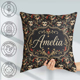 Custom Name Black Gold and Red Venetian Masks with Ornate Swirls Square Filled Cushion Throw Pillow Sofa Bed Home Decor Zip Washable UK Made
