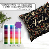Custom Name Black Gold and Red Venetian Masks with Ornate Swirls Square Filled Cushion Throw Pillow Sofa Bed Home Decor Zip Washable UK Made