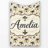 Classic Black and Gold Floral Masquerade Mask Pattern on Cream  Personalised Custom Name Super Soft Fleece Blanket Bed Sofa Throw