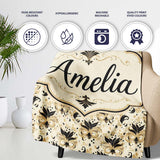 Classic Black and Gold Floral Masquerade Mask Pattern on Cream  Personalised Custom Name Super Soft Fleece Blanket Bed Sofa Throw
