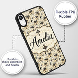 Classic Black and Gold Floral Masquerade Mask Custom Name Protective Phone Case Mobile Cover Durable Everyday Smartphone Shock Resistant