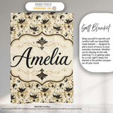 Classic Black and Gold Floral Masquerade Mask Pattern on Cream  Personalised Custom Name Super Soft Fleece Blanket Bed Sofa Throw